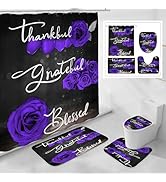 Litabel 4 Pcs Purple Rose Shower Curtain Set with Non-Slip Rugs, Toilet Lid Cover and Bath Mat, T...