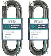 FSTSN 2 Pack 9 ft 14/3C SJTW Appliance/Tool Extension Replacement Power Cord, 14 Gauge 3 Prong Re...