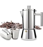 MEHIDFY Stovetop Espresso Maker, 4 Cup Stainless Steel Moka Pot with 2pcs Espresso Cups, Italian ...
