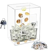 Totola Large Clear Acrylic Piggy Bank with Key for Adults Kids, Transparent Money Box for Cash Sa...