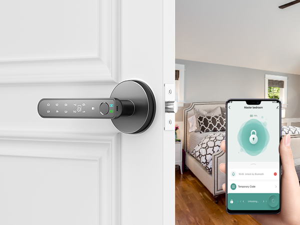 bedroom door knobs with lock fingerprint App Access round Black