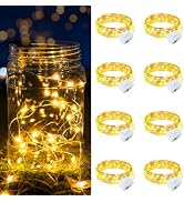 chzk 8 Pack Warm White Fairy Lights Battery Operated, 7ft 20 LED Mini String Twinkle Lights for C...