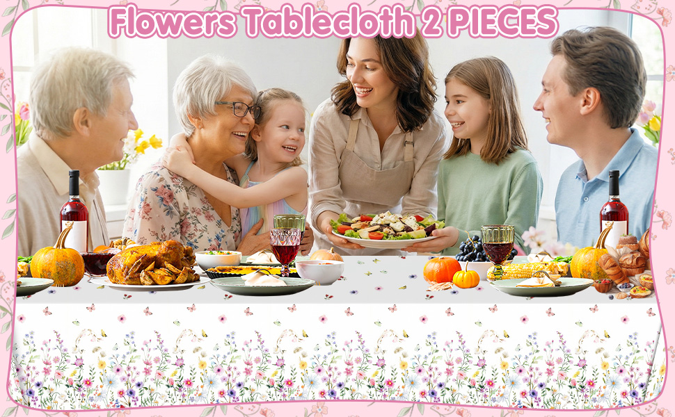 Spring Floral Tablecloth Wildflower Butterfly Plastic Table Cover Easter