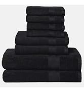 BOUTIQUO Black Towel Set - 8 Piece Bathroom Towel Set - 100% Ring Spun Cotton, 2 Bath Towel 27x54...