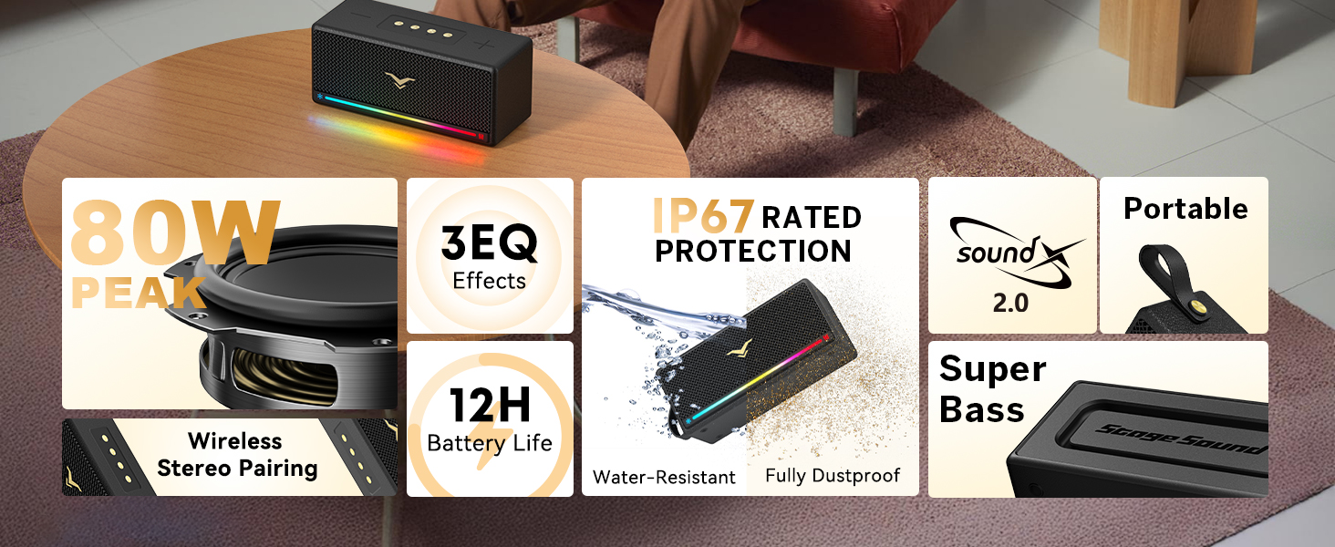 Portable Bluetooth Speakers with LED Lights