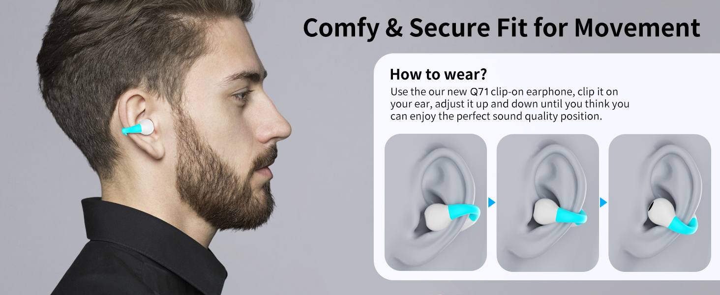 Open Ear Headphones,True Wireless Bluetooth 5.3 Lightweight Comfort Bone Conduction Clip On Earbuds
