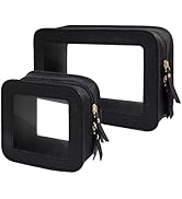 FFpaw 2 Pcs Travel Clear Makeup Bag Set, Clear Black Makeup Organizer with Zipper Leather Travel ...