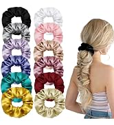 12 Pcs Satin Silk Scrunchies for Women Girls, Soft Hair Ties Fashion Hair Bands, Cute Colors Elas...