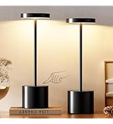 Cordless Table Lamp, 4000mAh Rechargeable Battery Powered Lamps, 3 Color Stepless Dimming, LED Wi...