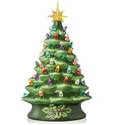 Casafield Hand Painted Ceramic Christmas Tree, Green 15-Inch Pre-Lit Tree with 128 Multi Color Li...