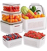 5-Pack Fruit Storage Containers for Fridge with Removable Colanders, 4 in 1 Produce Storage Conta...