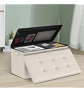 Tamfile 30 inches Folding Storage Ottoman with Lock,Fireproof Bedroom Bench with Storage,Beige Fo...