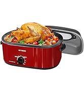 26QT Electric Roaster Oven, Electric Turkey Roaster with Viewing &amp; Self-basting Lid, Stainless St...