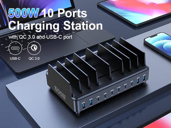 500W 10-ports USB C Charging Station
