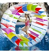 Zcaukya 65" Giant Inflatable Wheel Roller, Colorful Water Rolling Wheel Float for Kids Summer Swi...