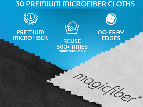Premium Microfiber Cloths. Reuse 500 times. Non-Fray Edges