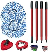 Spin Mop Handle,Mop Heads Replacements,Scrubber Mop Head and Mop Base Compatible with O-cedar Rin...