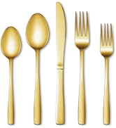 20 Pcs Gold Silverware Set, Stainless Steel Flatware Set for 4, Food-Grade Cutlery Set, Mirror Po...