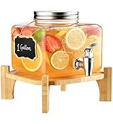 Aofmee Glass Drink Dispenser for Fridge, 1 Gallon Beverage Dispenser with Stand and Spigot, Drink...