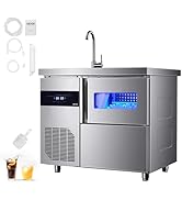 VEVOR Commercial Ice Maker Machine, 132 lbs/24H Stainless Steel Worktop Ice Machine with Sink, 30...