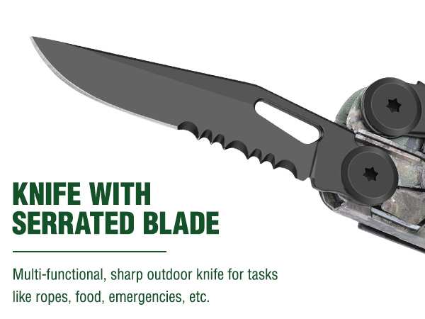 FLISSA Multitool, 18 in 1 Camo Multitool Pliers with Fire Starter, Window Breaker