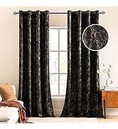 MIULEE Luxury Velvet Curtains 96 Inches Long Glitter Gold Foil Print Soft Bedroom Living Room Cur...