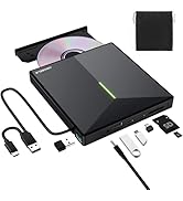 ORIGBELIE External CD/DVD Drive for Laptop, USB 3.0 DVD Player with 4 USB Ports & 2 TF/SD Card Sl...