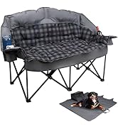 Double Camping Chair, Padded Loveseat Camping Couch, Oversized 2 Person Camp Chairs with 2 in 1 C...