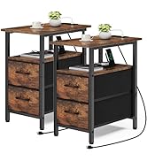 Vagusicc End Table with Charging Station Set of 2, Narrow Side Table, 23.8'' Tall Nightstand with...