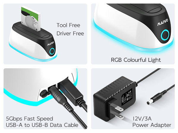 tool free drive free RGB light 5Gbps 2.5 3.5 inch sata external hard disk enclousre docking station