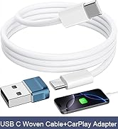 APAPATEK Car CarPlay Cable for iPhone 16 Pro Max, USB-C to USB C Woven Car Play Cable + USB-A to ...