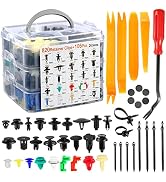 Clear plastic organizer case containing various plastic trim removal tools and clips in multiple colors, with instruction guide.