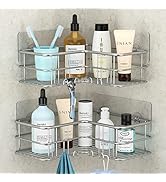 Menbyci Corner Shower Caddy, Adhesive Shower Shelf with Hooks, Stainless Steel Rustproof Bathroom...