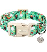 DOGWONG St. Patrick's Day Dog Collar, Lucky Clover Shamrock Green Dog Collar Soft Durable Adjusta...