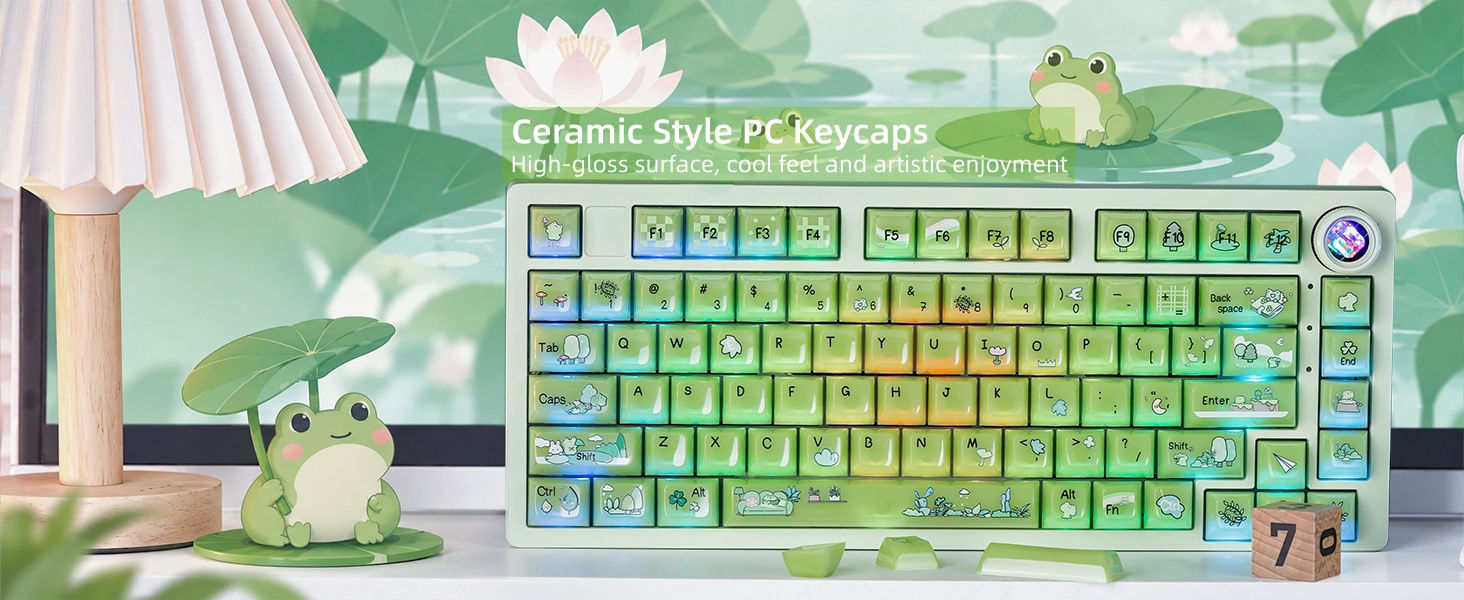 Jelly Green Frog Keycaps, Custom Clear Shine Through Keycaps, Cute Keycaps
