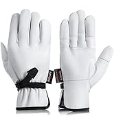 NoCry Leather Work Gloves with Reinforced Palms and Fingers and Adjustable Wrists; Made with 100%...