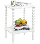Fultyle White End Table, Small Side Table with Storage Shelf, 2-Tier Modern NightStand for Bedroo...
