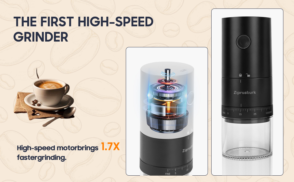 First Grind-While-Charging Rechargeable Coffee Grinder, CERAMIC BURR - Black)