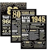 80th Birthday Gifts for Men 1945 Birthday Decorations 3 Pieces 11 x 14 Back in 1945 Posters 80 Ye...