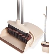 XXXFLOWER Broom and Dustpan Set with Long Handle, Light Weight Stainless Steel Poles Stand Uprigh...
