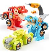 Dinosaur Toys, 3 Pack Take Apart Dinosaur Playset with Electric Drill, Transforming Construction ...