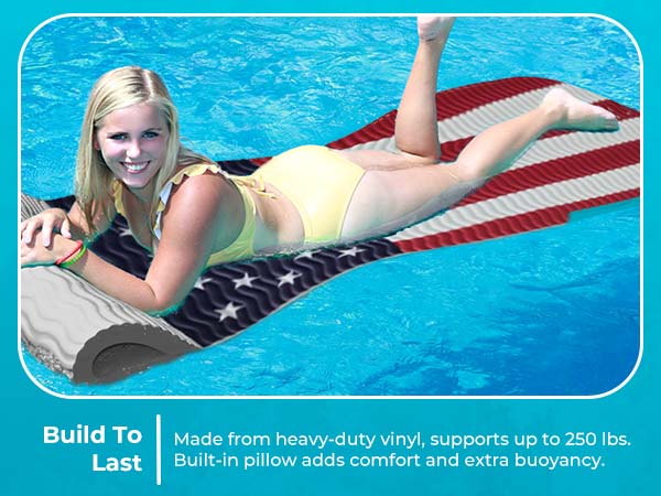 Adult pool float, foam lounger, ultra buoyant, swimming mat for lakes, beaches, water parks.