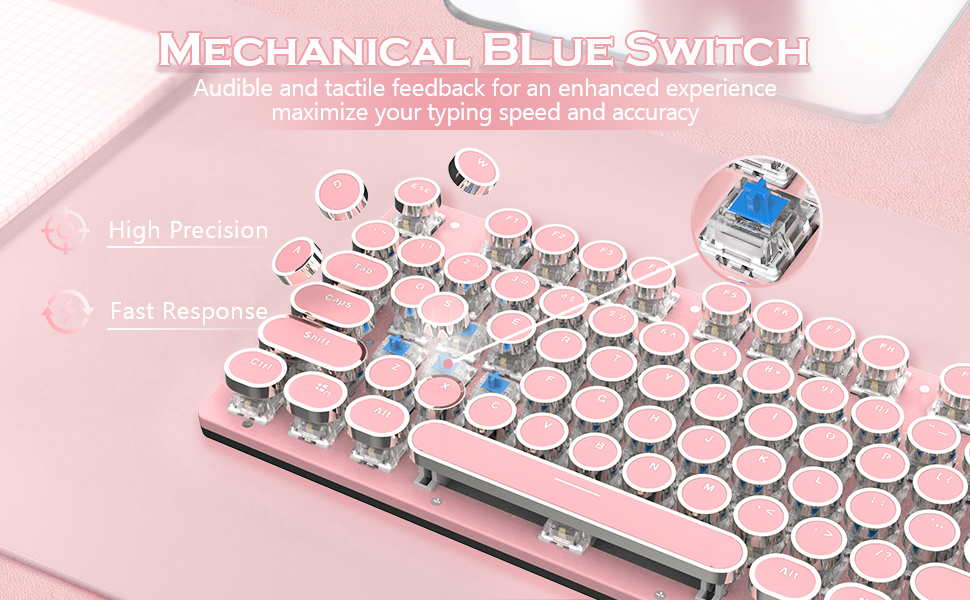 104-Key Vintage Typewriter-style Gaming Keyboard with White LED Backlit