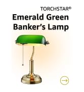 TORCHSTAR Green Glass Bankers Desk Lamp with Pull Chain, E26 Base | Brass Finish Base, Antique Tr...