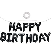 TONIFUL Black Happy Birthday Balloons Banner 16 Inch Mylar Foil Letters Birthday Sign Banner Bunt...