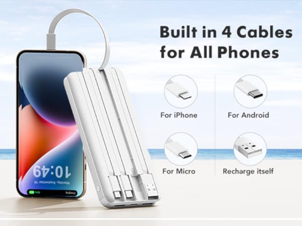 portable charger with built-in cables