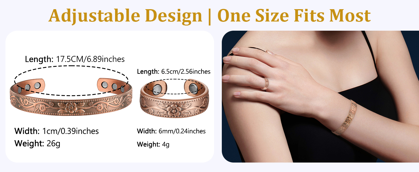 Copper Bracelet and Copper Ring Set Copper Jewelry for Women Lymphatic Drainage Jewelry Gift