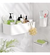 LUXEAR 3 Packs Shower Caddy Suction Cup Set - Shower Shelf+Soap Dish+Toothbrush Holder - 1s Insta...