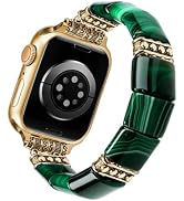 Newlibery Natural Agate Beaded Band for Women Compatible with Apple Watch 38/40/41/42/44/45/46/49...