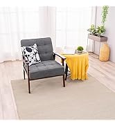 Panana Mid Century Modern Accent Chair with Wood Frame, Upholstered Gray Linen Fabric Living Room...
